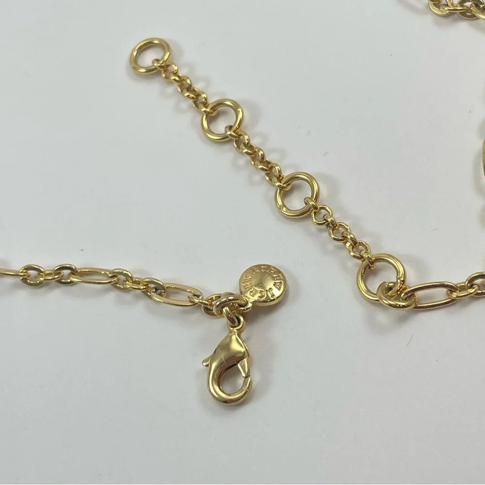 J. Crew Gold Tone Triple Leather Tassel Pendant Long Chain Necklace Boho Classic